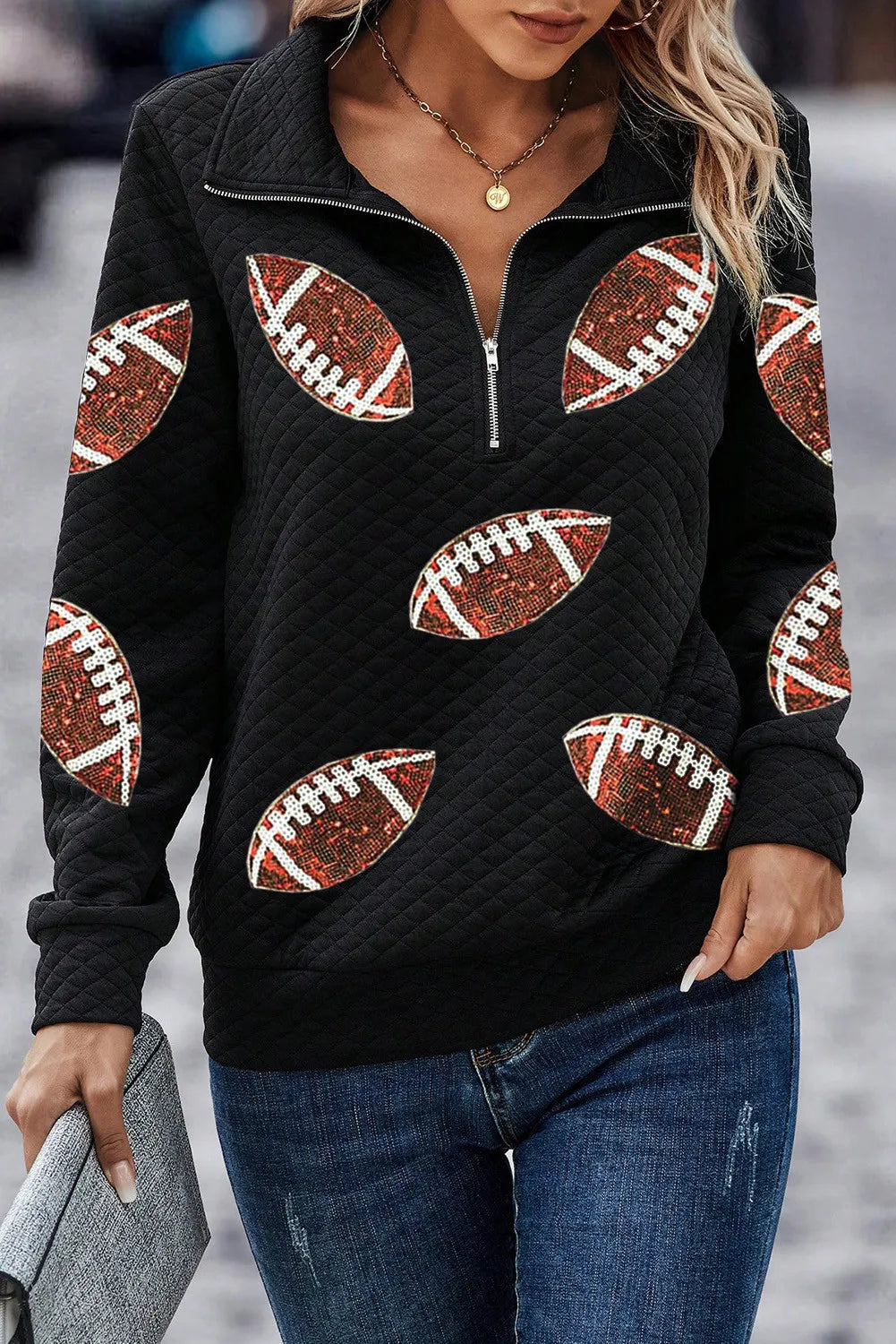 Sequin Football Long Sleeve Sweatshirt