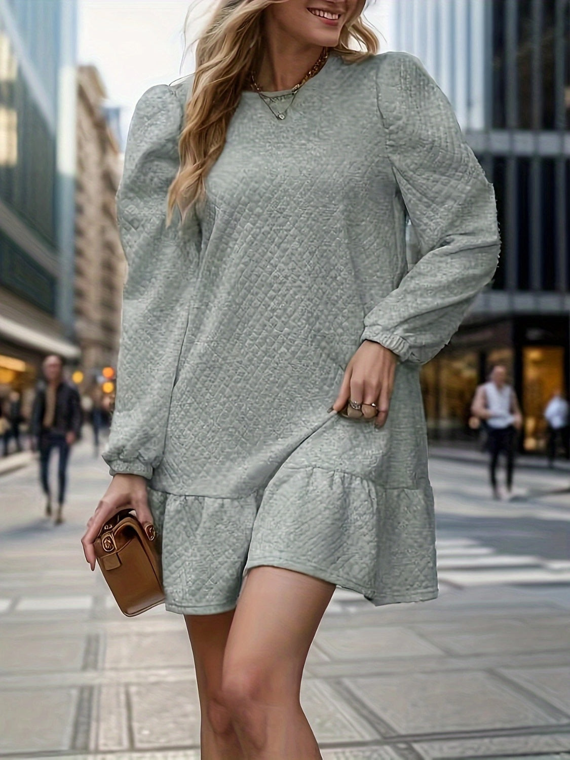 Round Neck Long Sleeve Mini Dress